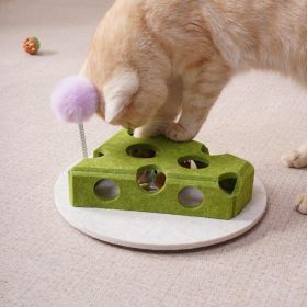 Cat Puzzle Toy With Ball And Spring-loaded Wand Felt Indoor Cat Toy Box Suction Cup Base Treat Puzzle Helps Cats Play Independently And Improves (Option: Green)
