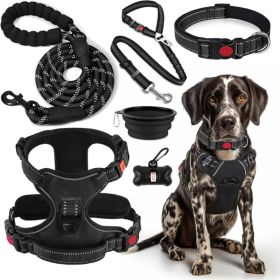 No Pull Dog Harness, Collar & Leash Set, Adjustable Pet Walking Set With Travel Accessories For Dogs (Option: Black)